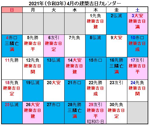 21年 令和3年 建築吉日カレンダー地鎮祭 上棟式 住宅情報リアルブログ