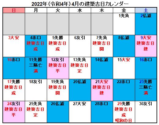 22年 令和4年 建築吉日カレンダー地鎮祭 上棟式 引き渡しなどに最適 住宅情報リアルブログ