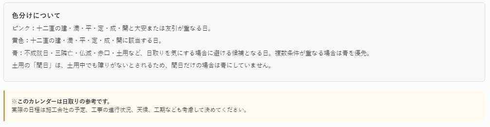2027年建築吉日カレンダーの見方